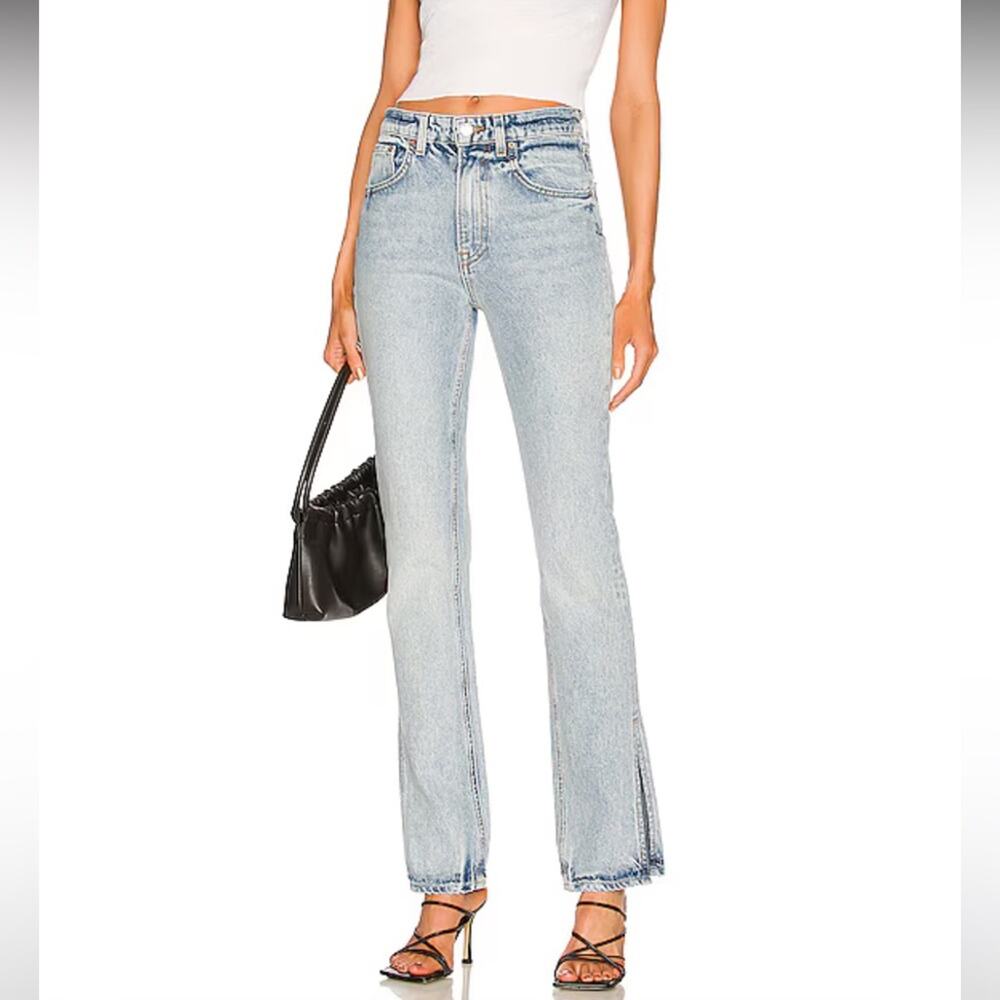 GRLFRND Harlow high rise boot with slit jeans blue acid denim cotton size 26